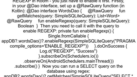 How to run a query with regexp in Android
