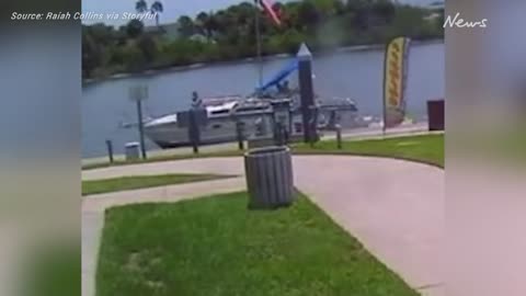 Boat explosion caught on camera as flames injure four people