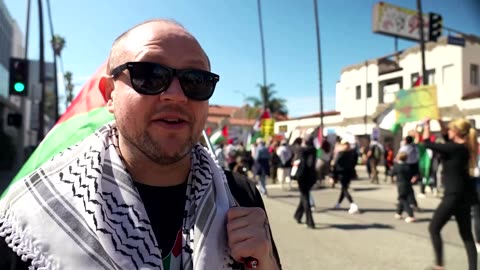 Hundreds of Pro-Palestinian protesters rally near Oscars