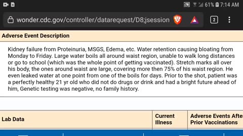 VAERS: HE WAS A PERFECTLY HEALTHY 21YR OLD. AFTER TWO JABS HE'S LEAKING WATER???