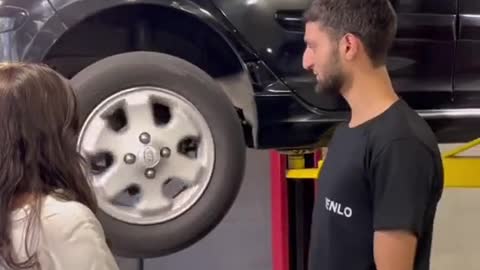 The repairman checks the condition of the tire. Where does this abnormal noise come from