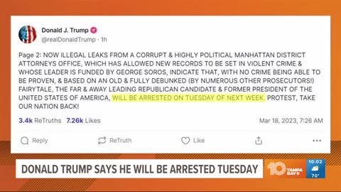 Donald Trump- says he'll be arrested Tuesday. Go protest