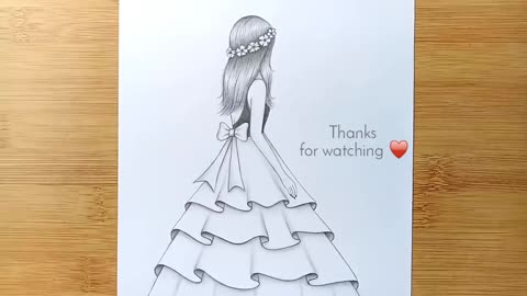 Easy back side Drawing of a girl __ How to draw a girl with beautiful dress __ Pencil Sketch