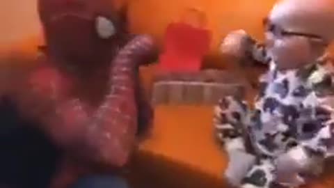 Spiderman visits a sick child who has Cancer for Christmas and he was happy