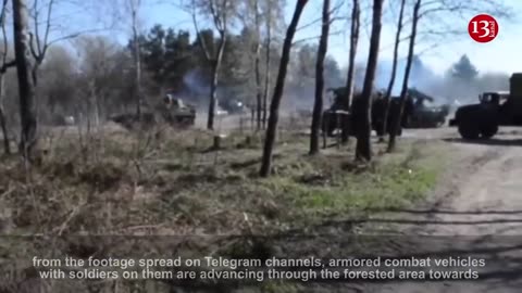 Ukrainian army advancing towards Russians’ position with large number of armored vehicles in forest
