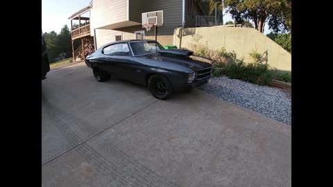 1971 Chevrolet Chevelle 9 Second 1/4 Drag Car Practicing Launch And Two Step in Quiet Neighborhood