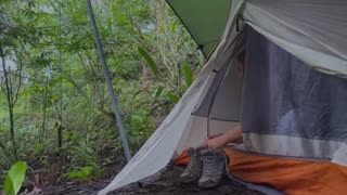 SOLO OVERNIGHT CAMPING IN THE RAIN - RELAXING IN THE TENT WITH THE SATISFYING SOUND OF NATURE