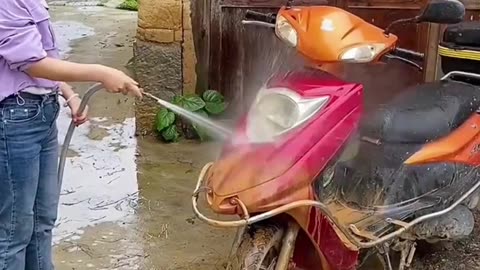 Hose pipe with pressure washer outlet for dust cleaning and watering plants