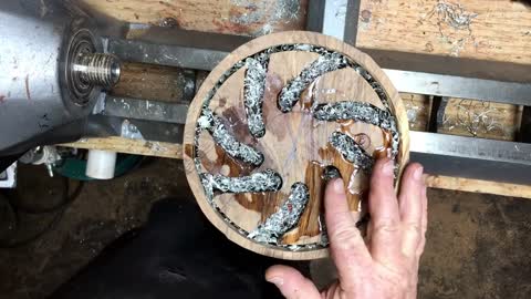 woodturning a pewter shavings dish-9