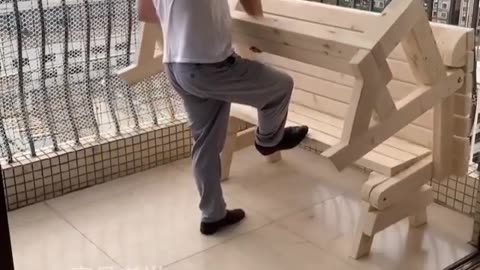 A transformer bench that transforms into a table in just one movement