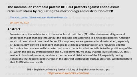 ScioBio ･ The mammalian rhomboid protein RHBDL4 protects against endoplasmic reticulum stress by reg