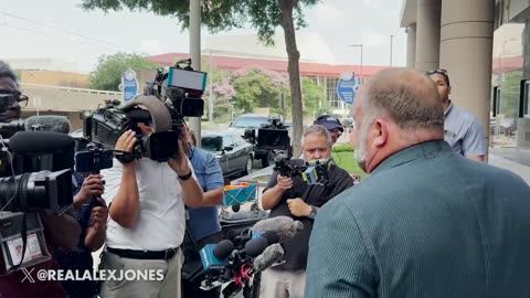 Alex Jones Gives Press Conference At Federal Courthouse in Houston On Hearing To Close Infowars