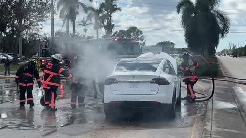 Hurricane damaged EV cars catch fire, smolder for days despite firefighters' efforts