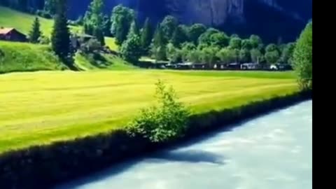 River Crossing In Mountains and Lovely Waterfall