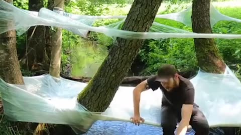 Building an Amazing Shelter Over the WATER with Plastic Wrap
