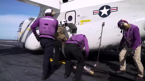 First Navy CMV-22B Osprey Refueling and Landing Aboard an Aircraft Carrier