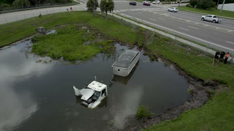 Semi Truck Crashed Into Lake Drone Video