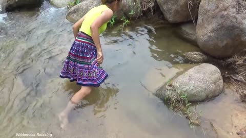 Survival in the forest - finding food meet crab with mango - wild alone