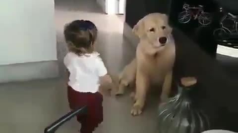 Daughter hugs golden retriever