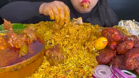 ASMR spicy chicken biryani challenge with spicy drumsticks