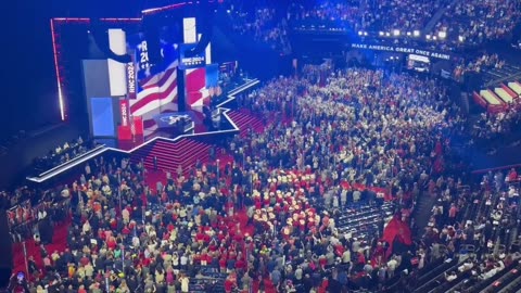 Crowd breaks out in chants of “Fight, Fight, Fight” as President Trump attends the RNC