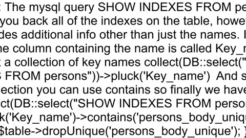 How can indexes be checked if they exist in a Laravel migration