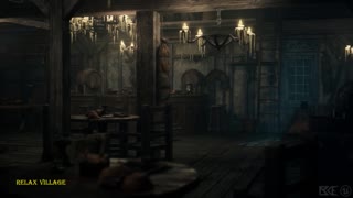 ASMR, 8 Hours in a Medieval Tavern with Rain Sound and Soft Music