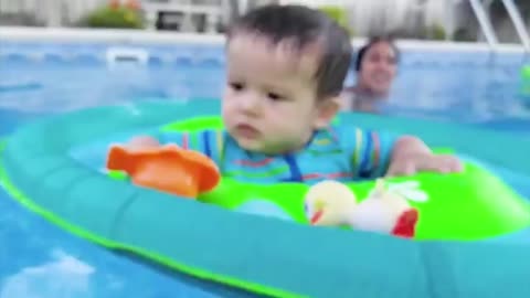 Funny Babies Swimming In The Pool - Baby Outdoor Moments