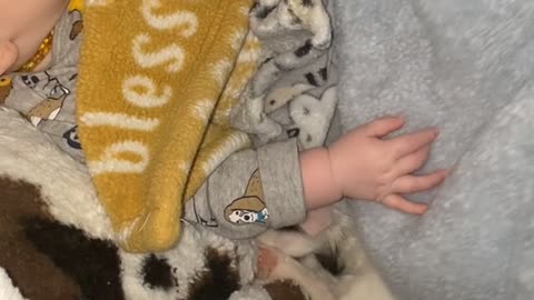Baby and Kitten Cuddle to Stay Warm During Ice Storm
