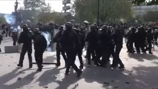 Paris, France. Police used as nwo pawns clash with protesters
