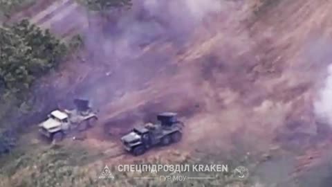 Russian Grad Trucks Smashed By Ukrainian Artillery