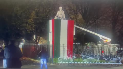 Crowd Cheers as Columbus Statue Uncovered in South Philly