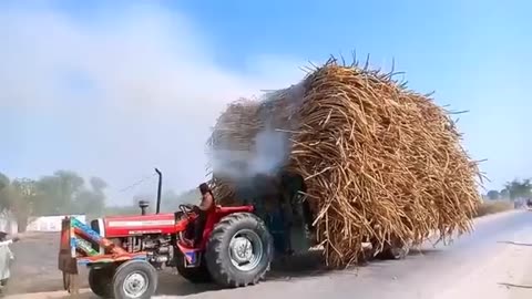 Tractor Stunt On Fully Loaded trolley Of Sugarcane | Fire on Loaded Trali