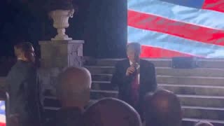 President Trump congratulates Jim Caviezel and Tim Ballard after watching the Sound of Freedom
