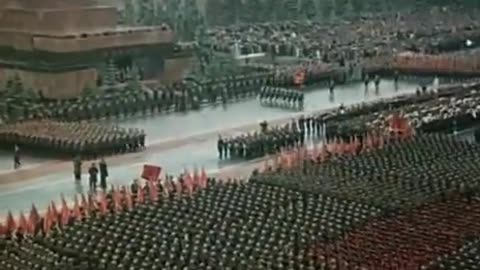 1945 Victory Day parade in Moscow. In colour dubbed in English.