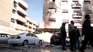 Debris and damage in Syria after Israeli missile hits