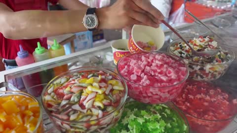 $1 Rainbow Shaved Ice Dessert - Cambodian Street Food