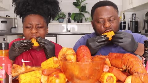 EXTREME ONE BITE 6X SPICY BULDAK SEAFOOD BOIL MUKBANG CHALLENGE! 먹방