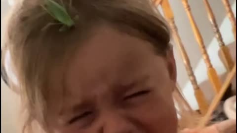 Girl Cries When She Sees Grasshopper on Her Head