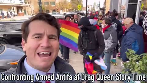 Alex Stein confronting armed Antifa at drag queen story time in Denton, Texas