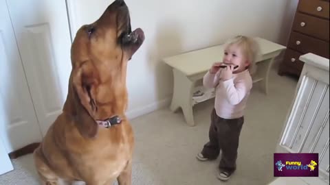 Toddler and Dog Sing the Blues