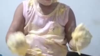 Baby makes the biggest food mess you'll ever see