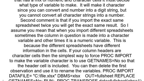 SAS import excel numeric column as text