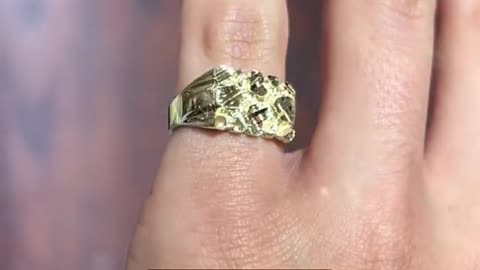 Real Gold Diamond Cut Nugget Pinky Ring