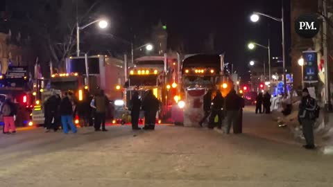 Parliament Hill. Trucks remain parked at several other locations nearby 02/05/2022