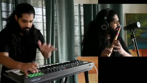 Musician Plays Indian Fusion Music With Keyboard And Flute
