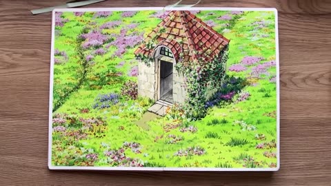 Studio Ghibli Scene Gouache Painting
