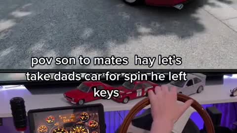 pov son to mates hay let's take dads car'for spin he left keys