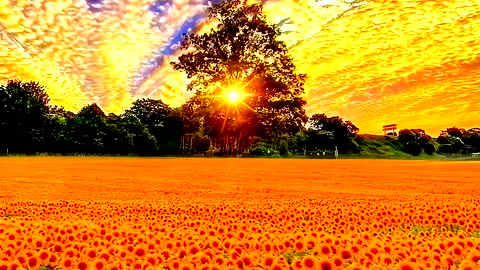 Sunrise in the sunflower field