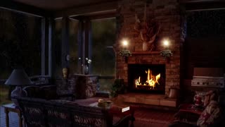 Cozy Mountain Cabin Ambience with Fireplace and Rain Sounds